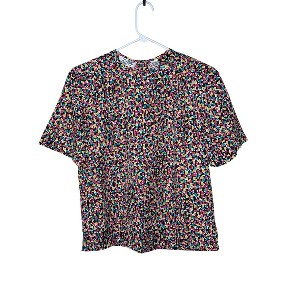 Vintage Women's 80s 90s Josephine Colorful Hearts Shirt Medium 10 Lightweight